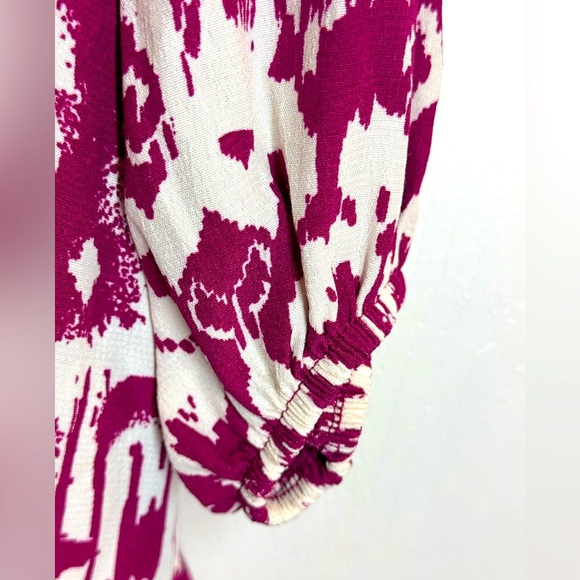 Zara Abstract Magenta Ivory   Button Front Boho tiered oversized shirt dress M - Picture 7 of 15